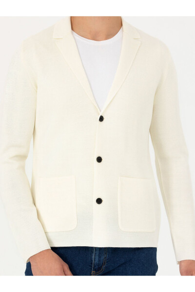 White Slim Fit V-Neck Knit Cardigan - 6