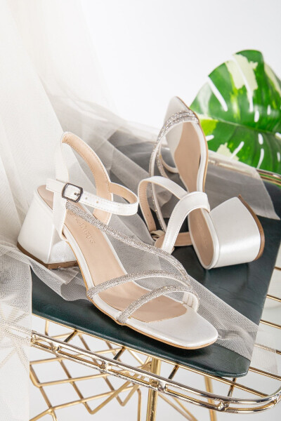 White Stone Embellished Chunky Heel Bridal Shoes - Tina - 4