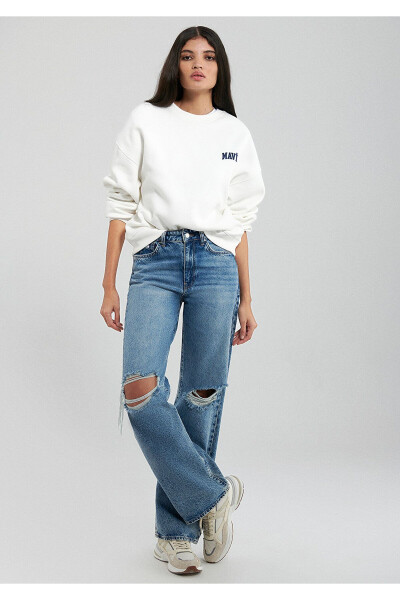 White Sweatshirt with Logo Print 1611600-81964 - 8