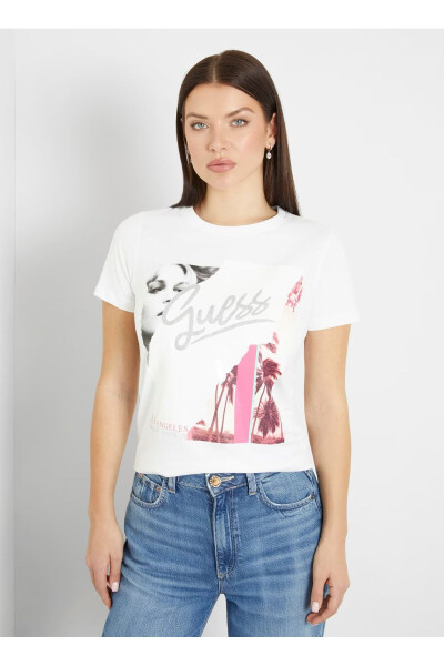 White Women's T-Shirt with a Crew Neck - 2