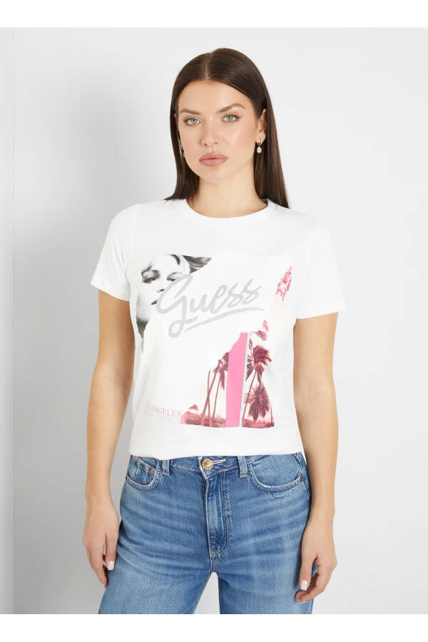 White Women's T-Shirt with a Crew Neck - 2