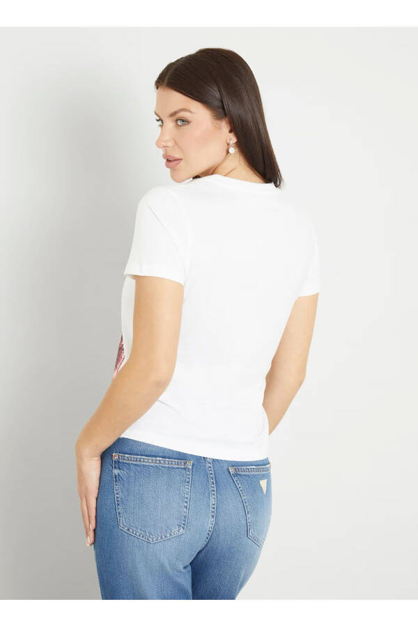 White Women's T-Shirt with a Crew Neck - 4