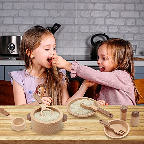 WHOHOLL Wooden Toys Play Kitchen Accessories, Montessori Toys for 1 2 3 4 5 + Years Old Toddlers, Toy Kitchen Play Dishes & Play Food Playset, Birthday Sets for Kids Girls Boys - 5