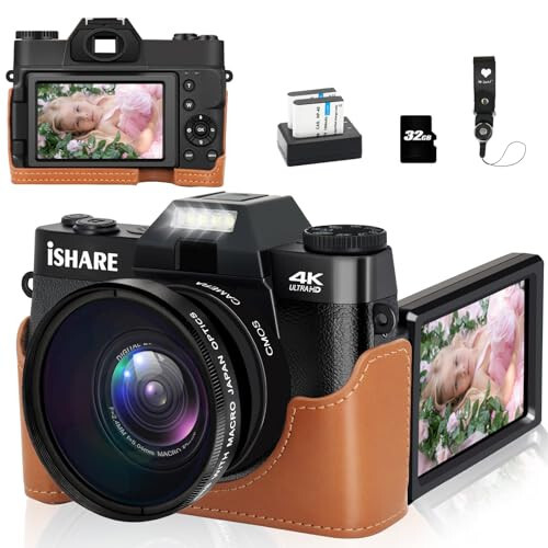 Wi-Fi, 2 Pil, 32 GB TF Kart, 16x Vlogging Kamerası, Fotoğrafçılık İçin 4K 48MP Dijital Kamera, 9 Çekim Modu Otomatik Odaklama ve Titreşim Önleyici Özelliğiyle - 1