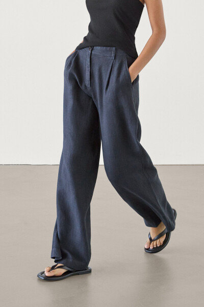 Wide leg, 100% linen stretch pants. - 2