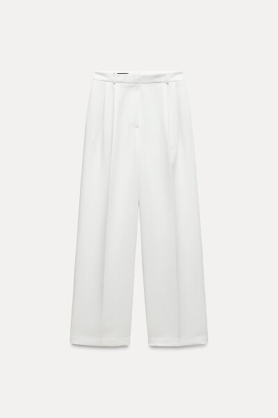 Wide Leg High Waist Pants - Off White - 10