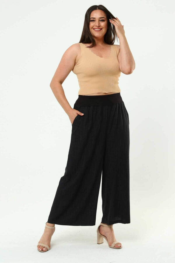 Wide Leg Large Size Linen Pants Black - 1