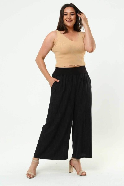 Wide Leg Large Size Linen Pants Black - 5