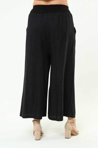 Wide Leg Large Size Linen Pants Black - 7