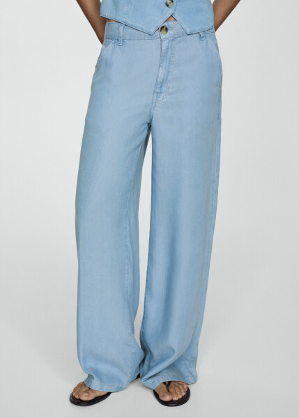 Wide-leg lyocell pants - Light Blue - 6