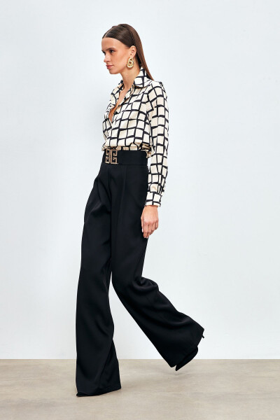 Wide Leg Pants with Belt Accessory - BLACK - 2