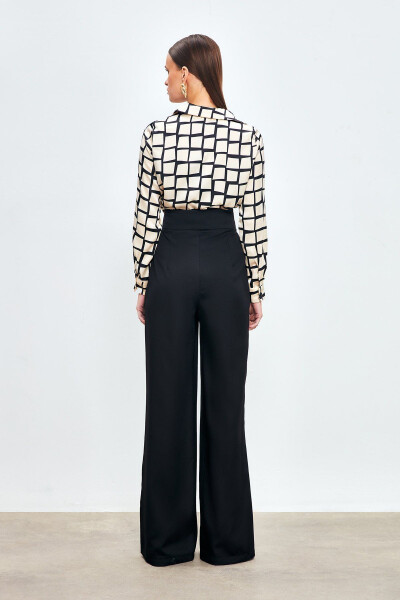 Wide Leg Pants with Belt Accessory - BLACK - 5