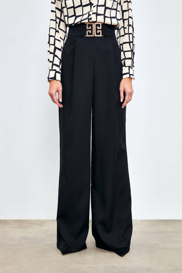 Wide Leg Pants with Belt Accessory - BLACK - 8