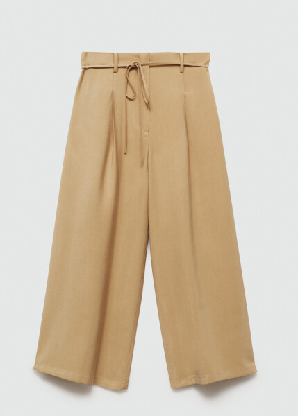 Wide-leg pants with elastic waistband - Ecru - 1