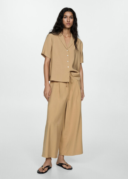 Wide-leg pants with elastic waistband - Ecru - 3