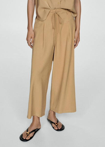 Wide-leg pants with elastic waistband - Ecru - 6