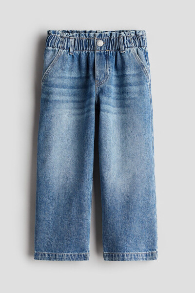 Wide Leg Paper Bag Waist Denim Pants - 1