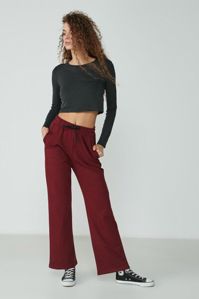 Wide Leg Spanish Trousers Sweatpants 736 Burgundy - 2