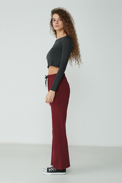 Wide Leg Spanish Trousers Sweatpants 736 Burgundy - 3