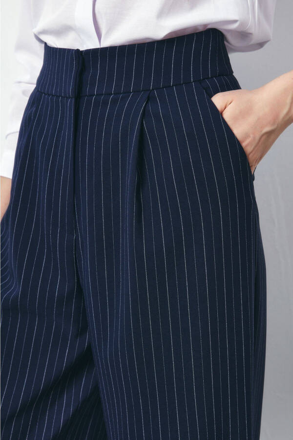 Wide Leg Striped Trousers - NAVY - 7