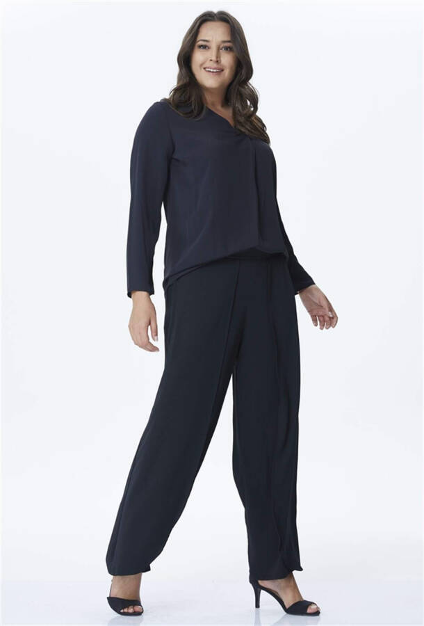 Wide Leg Trousers with Two Layers and Front Pockets - 1