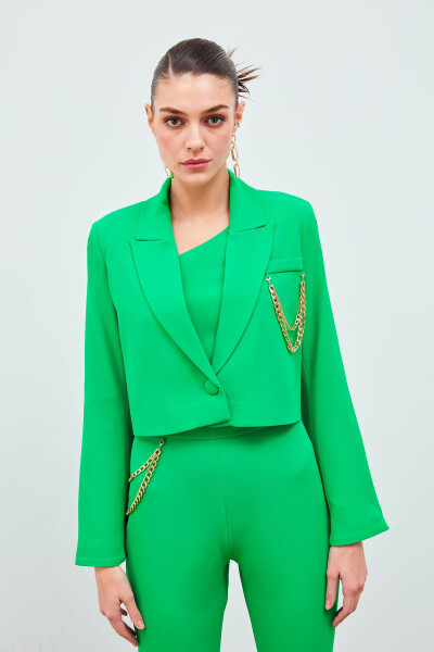 Wide Sleeve Detail Accessory Jacket - Green - 1