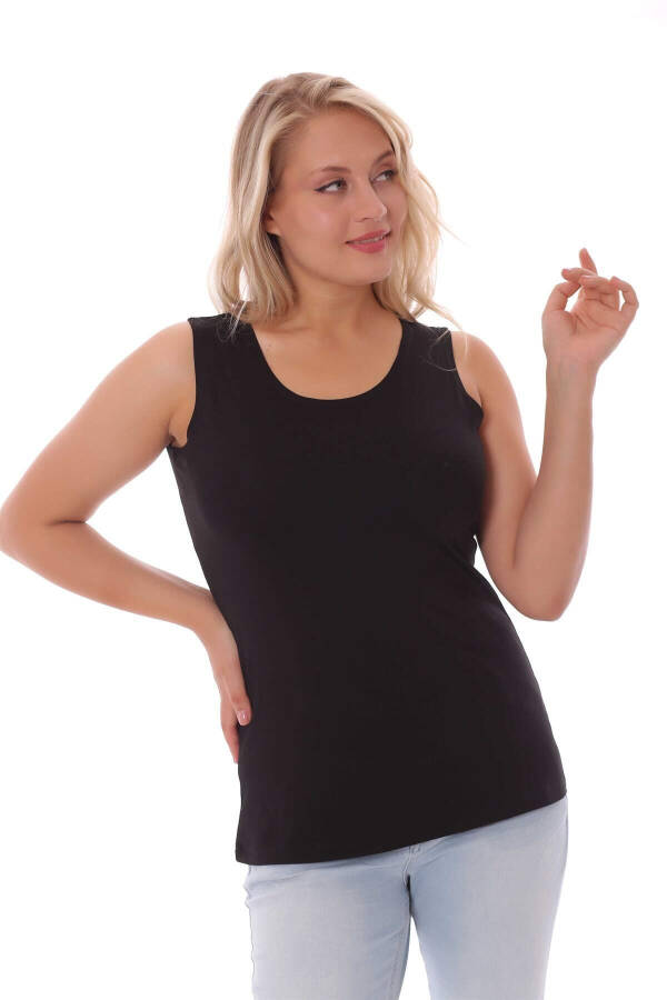 Wide Strapped Basic Black Blouse - 10