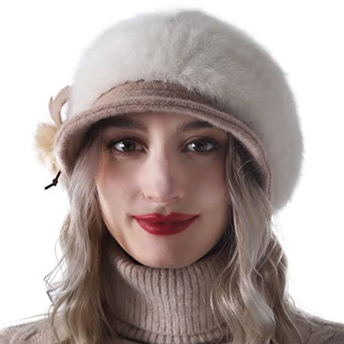 Wimdream Women Angola Wool Winter Hats - Felt Wool Beanie Beret Bucket Hats with Bill - Cabbie Newsboy Cap- Handmade - 3