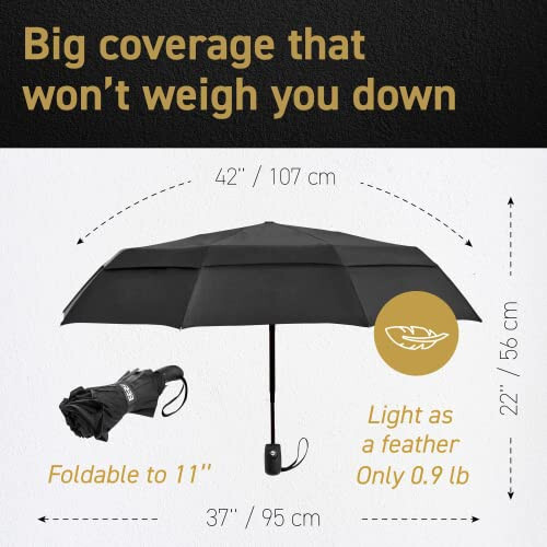 Windproof Travel Umbrellas for Rain - Lightweight, Strong, Compact with & Easy Auto Open/Close Button for Single Hand Use - Double Vented Canopy for Men & Women - 2