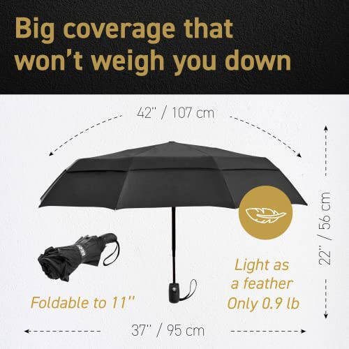 Windproof Travel Umbrellas for Rain - Lightweight, Strong, Compact with & Easy Auto Open/Close Button for Single Hand Use - Double Vented Canopy for Men & Women - 2