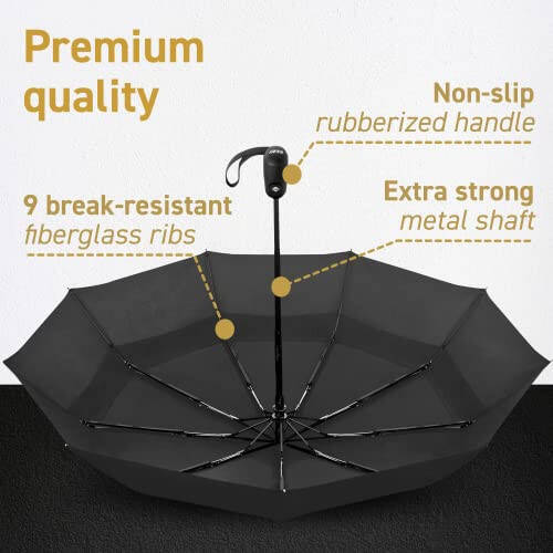 Windproof Travel Umbrellas for Rain - Lightweight, Strong, Compact with & Easy Auto Open/Close Button for Single Hand Use - Double Vented Canopy for Men & Women - 5