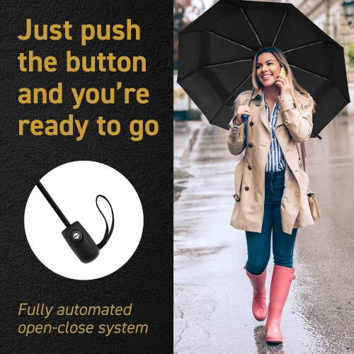 Windproof Travel Umbrellas for Rain - Lightweight, Strong, Compact with & Easy Auto Open/Close Button for Single Hand Use - Double Vented Canopy for Men & Women - 6