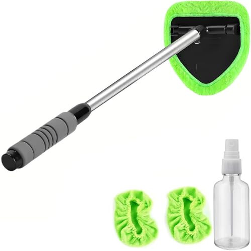 Windshield Cleaning Tool - Extendable Handle Car Window Cleaner with 3 Reusable Cloth Pads, Auto Glass Wiper Kit for Interior & Exterior, Ideal for Dirty Car Windows - 1