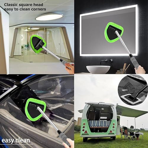 Windshield Cleaning Tool - Extendable Handle Car Window Cleaner with 3 Reusable Cloth Pads, Auto Glass Wiper Kit for Interior & Exterior, Ideal for Dirty Car Windows - 4