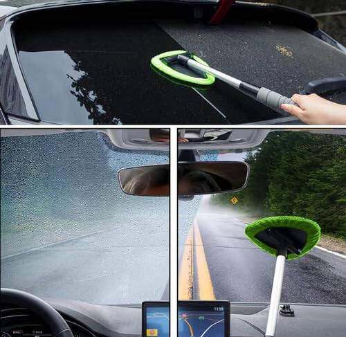 Windshield Cleaning Tool - Extendable Handle Car Window Cleaner with 3 Reusable Cloth Pads, Auto Glass Wiper Kit for Interior & Exterior, Ideal for Dirty Car Windows - 5