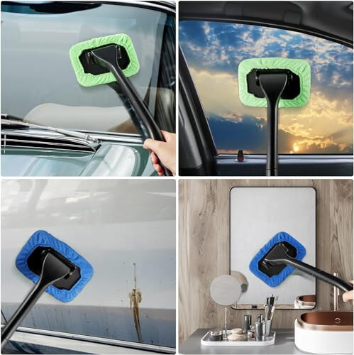 Windshield Cleaning Tool Windshield Cleaning Wand Auto Window Cleaner, 5 Pieces Reusable Cloth Pads for Car Interior, Dirty Car Washing Brushes (green) - 3