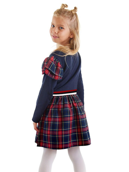 Winged Cat Girl's Navy Plaid Dress - 2