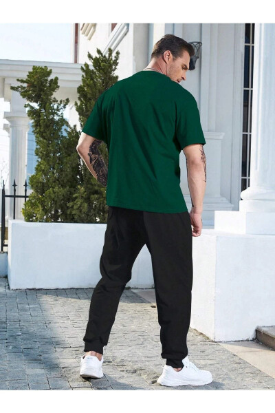 Wings Green T-shirt Black Jogger Pants - Printed Top & Bottom Tracksuit Oversize Crew Neck - 2