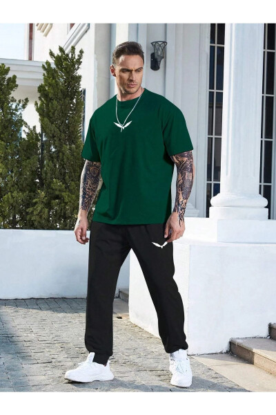 Wings Green T-shirt Black Jogger Pants - Printed Top & Bottom Tracksuit Oversize Crew Neck - 3