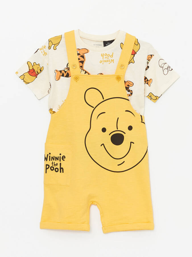 Winnie the Pooh Printed Baby Boy T-Shirt and Dungaree Set with Bike Neck Short Sleeves - 1