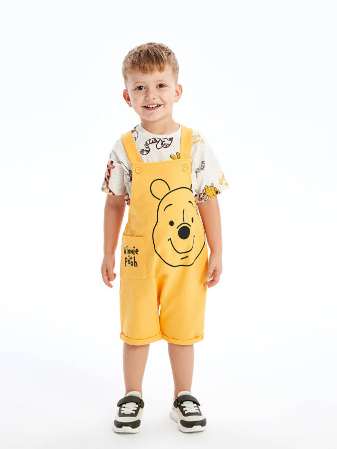 Winnie the Pooh Printed Baby Boy T-Shirt and Dungaree Set with Bike Neck Short Sleeves - 5