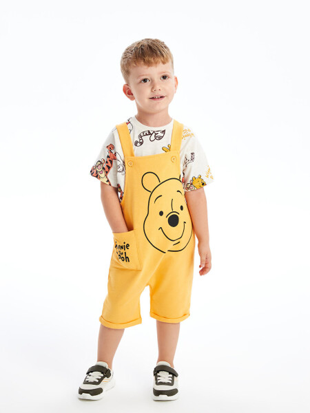 Winnie the Pooh Printed Baby Boy T-Shirt and Dungaree Set with Bike Neck Short Sleeves - 6