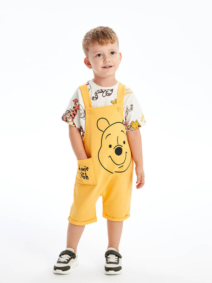 Winnie the Pooh Printed Baby Boy T-Shirt and Dungaree Set with Bike Neck Short Sleeves - 6