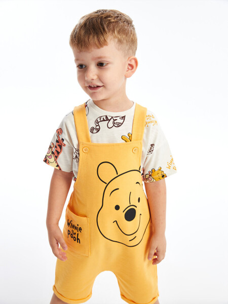 Winnie the Pooh Printed Baby Boy T-Shirt and Dungaree Set with Bike Neck Short Sleeves - 7