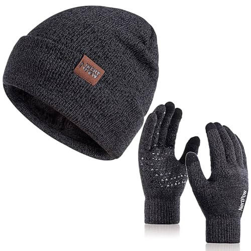 Winter 1-3 PCS Beanie Hat Gloves Scarf for Men and Women, Knit Fleece Lined Warm Touchscreen Gloves Beanie Infitiny Scarf Set - 1