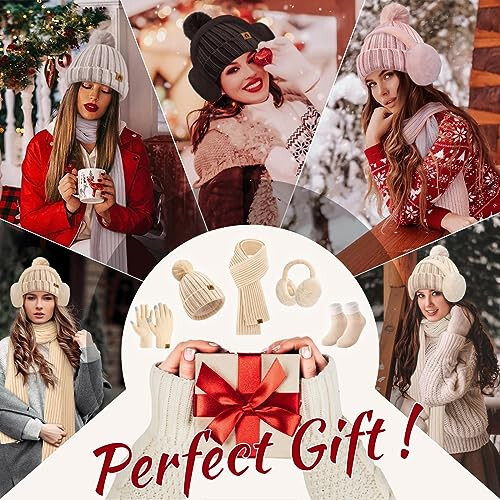 Winter Beanie Hat Scarf Gloves Ear Muffs Socks Sets for Women Men Warm Beanies Hats Touch Screen Gloves Long Scarves 5PCS - 5