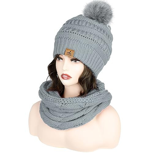 Winter Beanie Hat Scarf Gloves Set, Soft Warm Knit Hat Warm Touchscreen Gloves Neck Warmer Thick Knitted Scarves for Women - 2