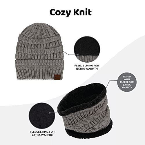 Winter Hat Fleece Lined Neck Warmer Scarf and Gloves Set for Women Knit Beanie Winter Gloves and Scarves Cold Weather - 4