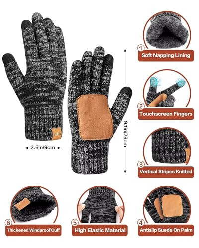 Winter Hat Gloves Scarf Set for Men Women, Mens Beanie Long Scarf Touchscreen Gloves for Cold Weather, 3 in 1 Warm Gift Set - 3