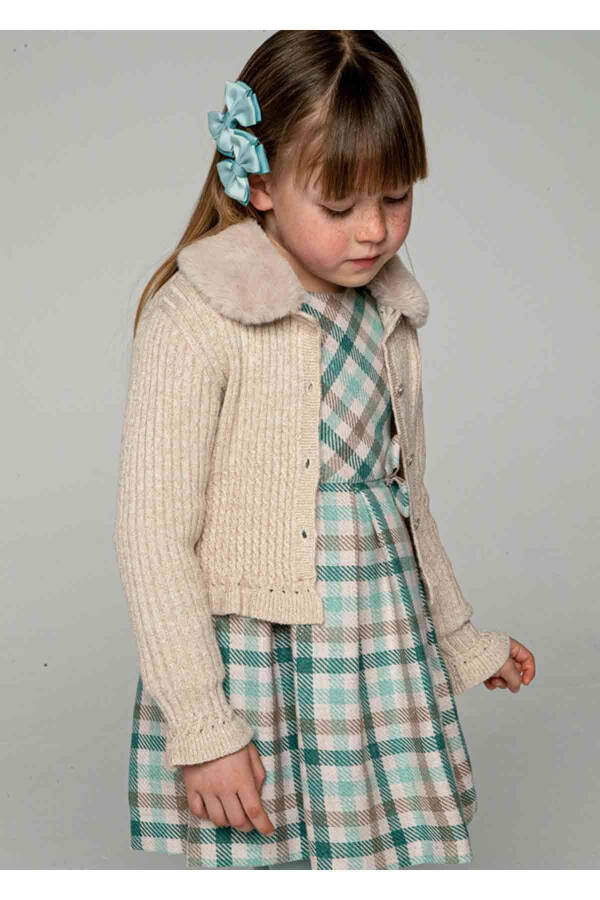 Winter Knitted Cardigan for Girls - Beige - 7